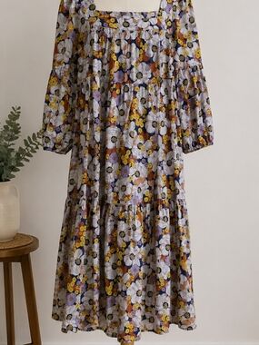 a.n.a Floral Tiered Maxi Dress in Yellow, Purple & Brown